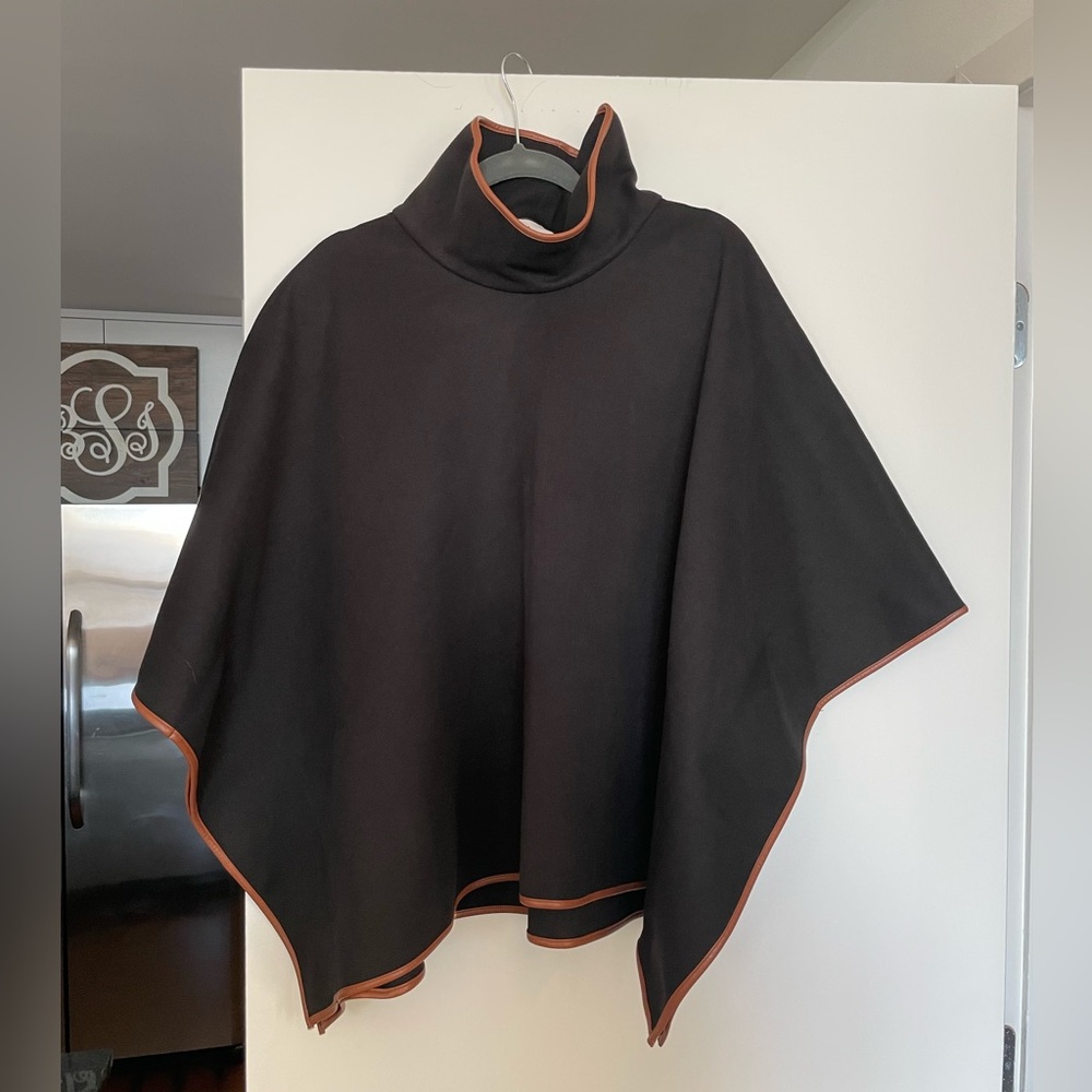 Tuckernuck Black Leather Trim Funnel Neck Piper Poncho
